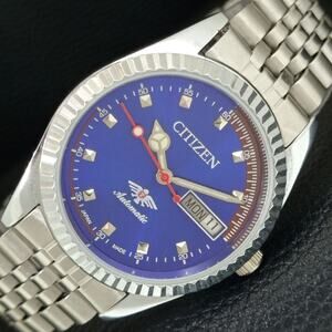 Vintage 1973 Citizen Automatic Mens Silver Watch W/daydate & Blue accents